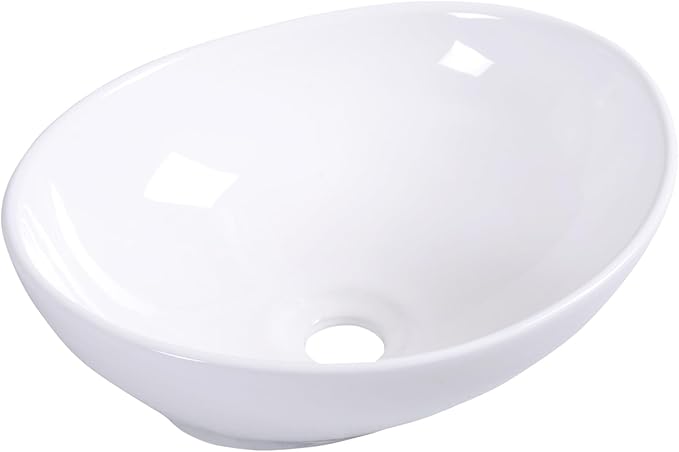 Lavabo Ovale in Ceramica, Lavandino di Forma Ovale, Dotato con Set di Tubo di Scarico, 41x 33,5 x 14 cm, Bianco
