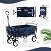 Carrello da Spiaggia Pieghevole 82L/100KG, Carrelli da Campeggio con Maniglia Regolabile e Ruote Piroettanti a 360Â°, Carrello a Mano giardino per Tutti i Terreni, 2 Tasche a Rete (Blu navy)