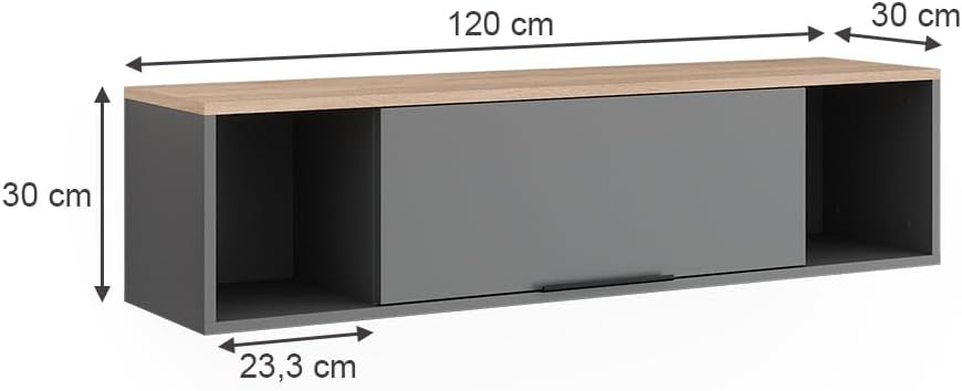 Scaffale a muro Betti, Antracite/Sonoma, 120 x 30 cm