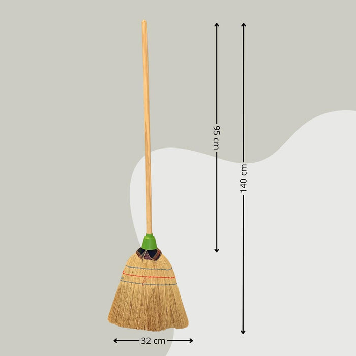  Scopa Saggina da Esterno con Setole in Paglia Legate Con Stoffa 