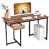 Scrivania per Computer da 120 cm con Cassetto, Scrivania per Ufficio con Struttura in Metallo e Piedini Regolabili, per Studio e Soggiorno, 120 x 55 x 75 cm (Noce)