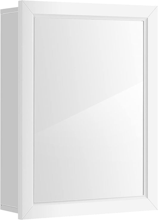 Armadio del Bagno con Specchio, Organizer Montato al Muro con Mensola Regolabile, Armadietto Dei Medicinali con Anta Singola per Bagno Ingresso Salone (Bianco)