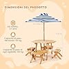 Tavolo da Picnic per Bambini, Set di Tavolo e Panca in Legno con 4 Sedie, Ombrellone Pieghevole e Regolabile in Altezza, per Patio, Giardino e Cortile, per Bambini 3+ Anni (Naturale)