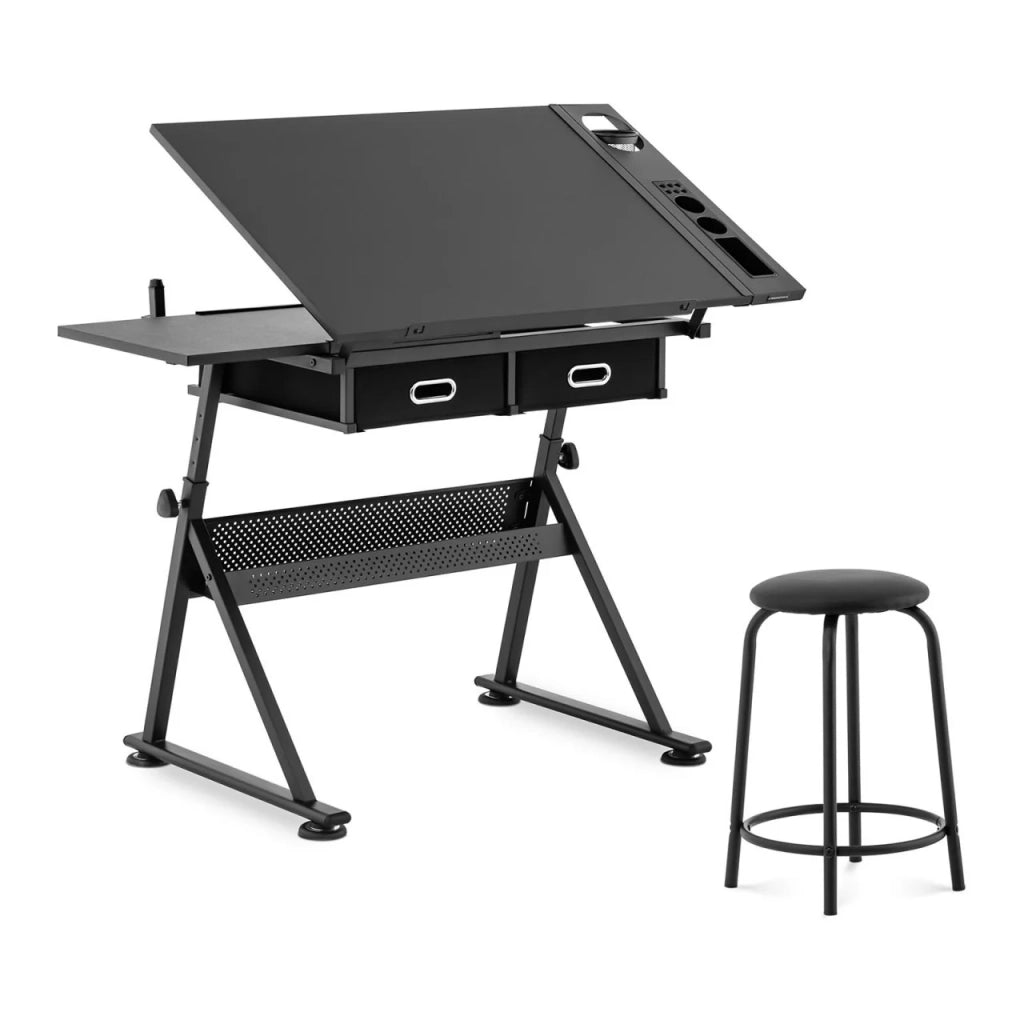 Tavolo da disegno scrivania inclinabile e regolabile in altezza 115 x 60 cm sgabello incluso 14_0003608