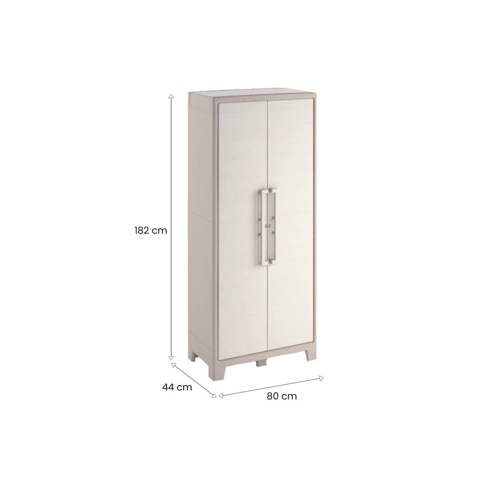 Armadio da esterno Grimsby, Mobile outdoor, Mobiletto giardino multiuso, Contenitore per balcone o garage, Made in Italy, 80x44 h182 cm, Sabbia