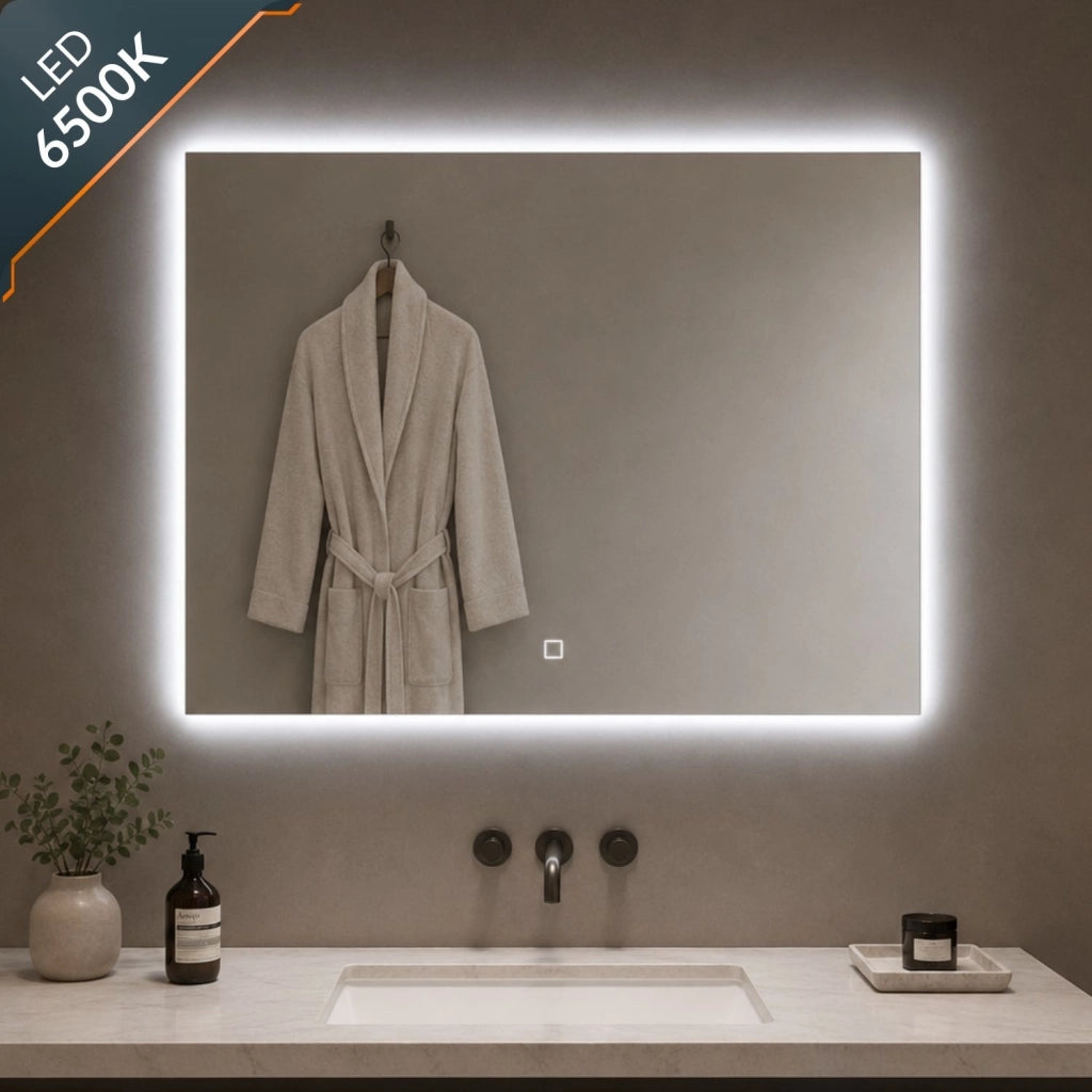 Specchio led rettangolare naxos elegante e funzionale per aree benessere *** misure 100x80 cm, confezione 1