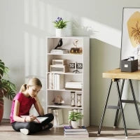 Mobile Libreria a 5 Ripiani con 3 Scaffali Flessibili, in Legno, 60x24x133.5 cm, Bianco