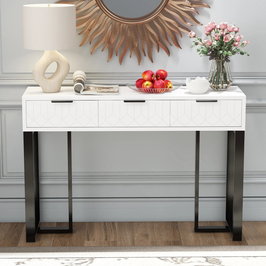 Tavolo consolle moderno con cassetti bianco e nero