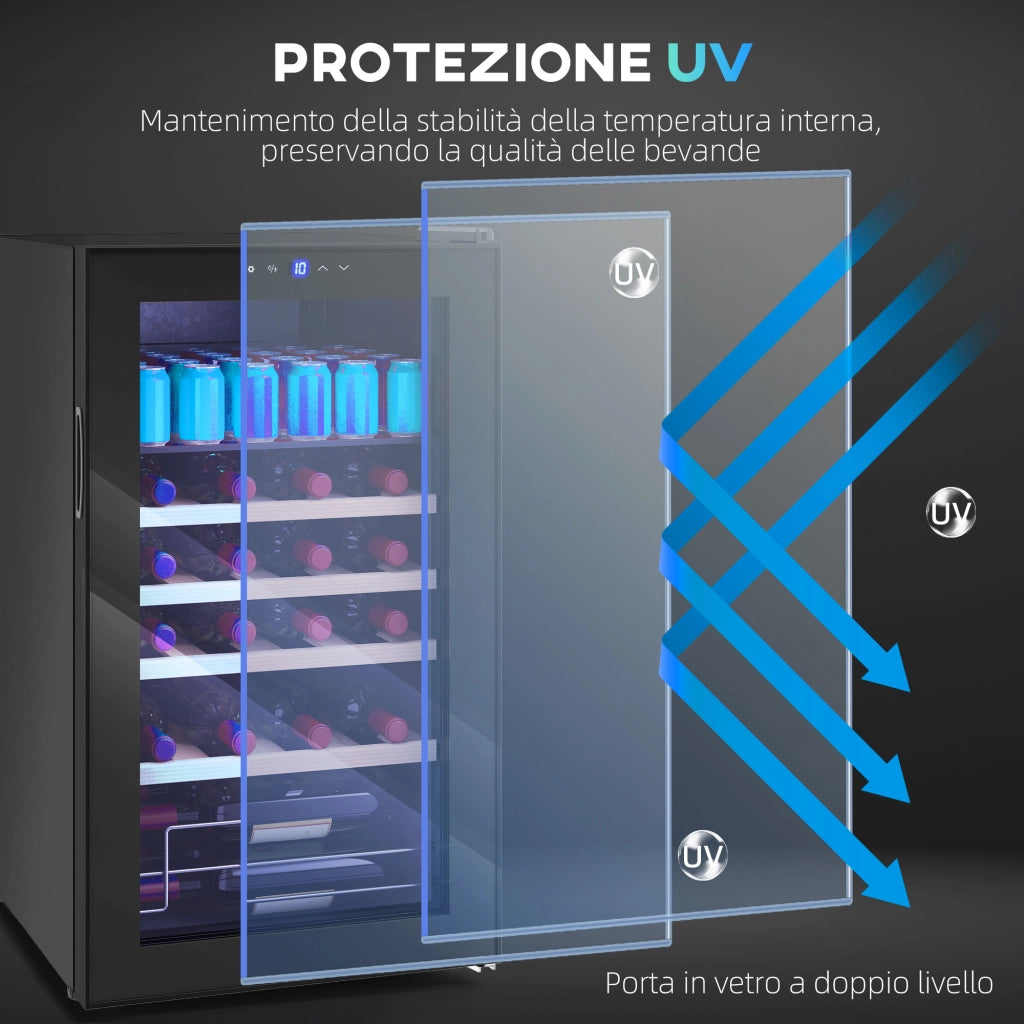 Cantinetta Frigorifero per Vino da 63L con Ripiani Regolabili per 16 Bottiglie e 25 Lattine 43x45x74 cm Nero