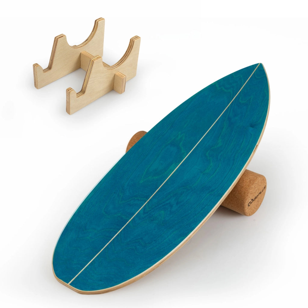 Tavola equilibrio legno rullo sughero supporto core allenamento, Tavola oscillante adulti skateboard hockey snowboard surf Blu