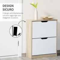 Scarpiera Salvaspazio Slim a 2 Cassetti per 8 Paia di Scarpe 62.5x26x81 cm, Legno e Bianco