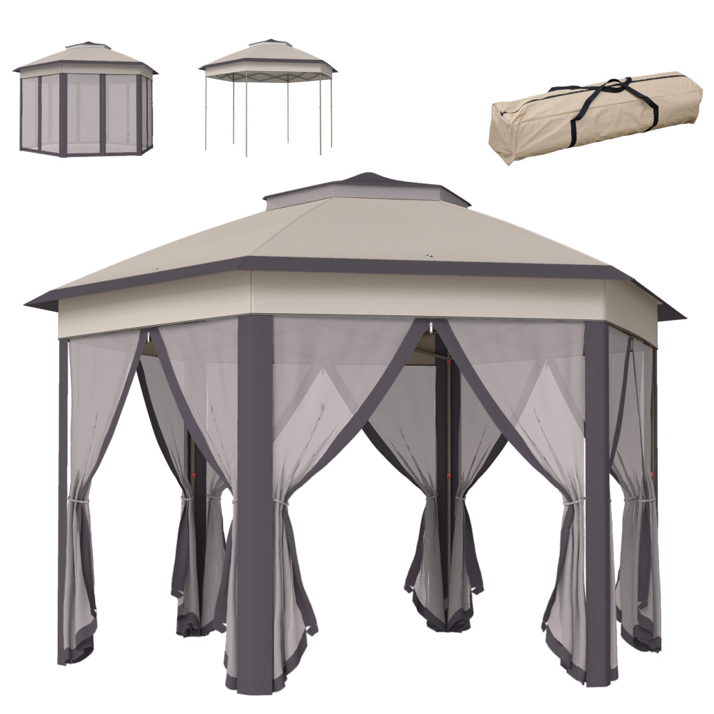 Carpa Pieghevole 4x3.4 m ¨C Zephmum ¨C Marrone e Beige con Doppio Tetto e 6 Zanzariere