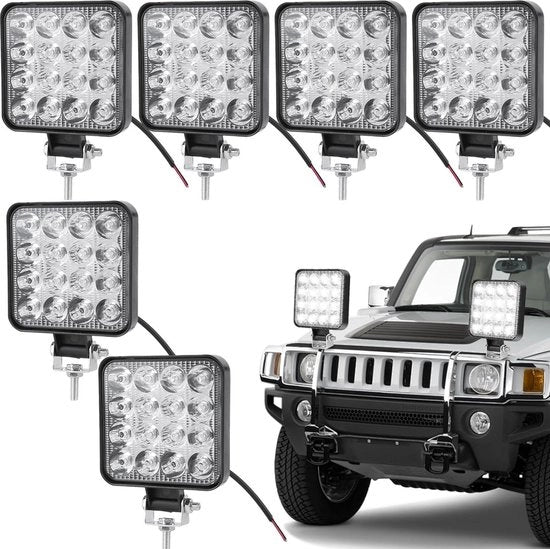 Luci di lavoro a LED quadrato 12 V 48 W 1200 lumen - posteriori IP65 impermeabili - macchina da movimento trattore trattore ATV camion off-road 6 pezzi.