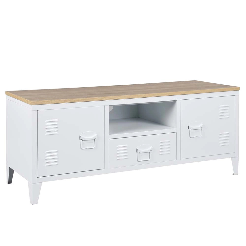 Armadietto Mobiletto TV con Cassetto Metallo MDF Mobile Televisione Moderno Bian