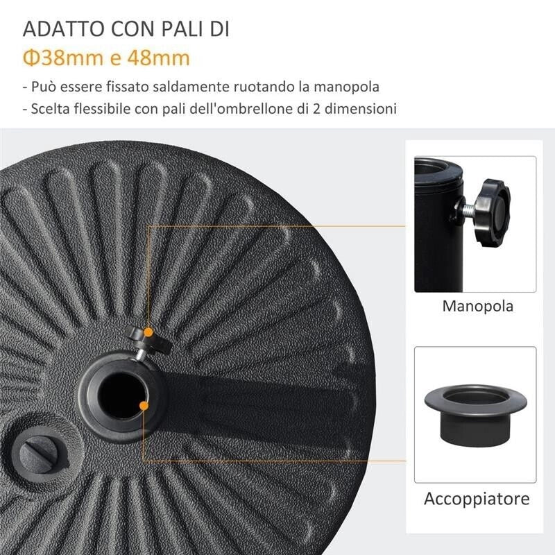 BASE PER OMBRELLONE DA GIARDINO CON PALO CENTRALE 38 E 48 MM IN COLORE NERO