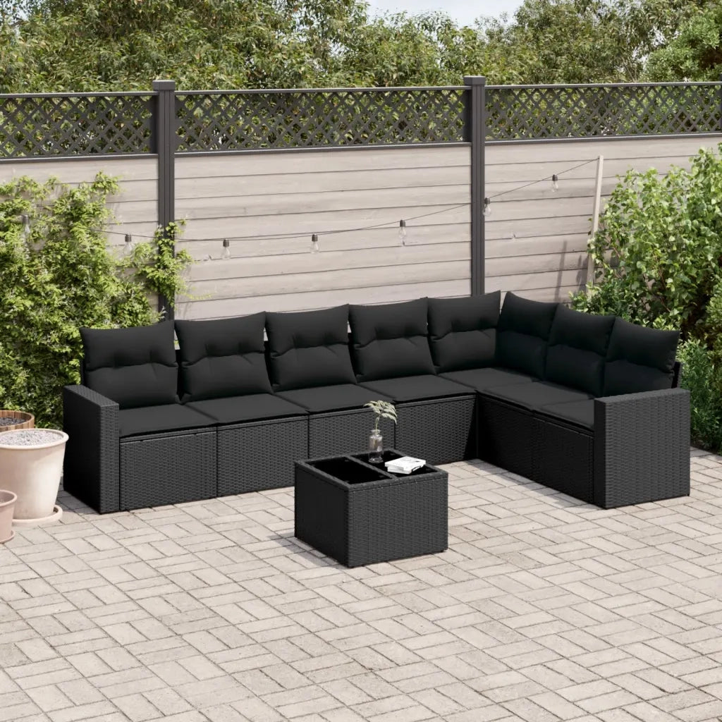 Set Divani da Giardino con Cuscini 8 pz Nero in Polyrattan 3219045