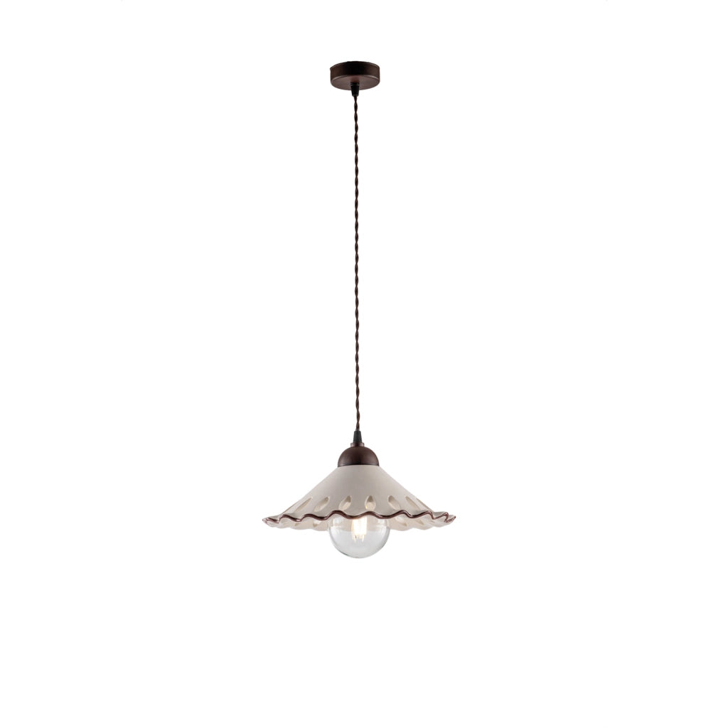 Sospensione 1 Luce Osteria In Ferro Nero Ruggine E Coppa In Ceramica Decorata