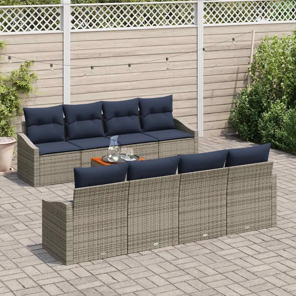 Set Divano da Giardino 9 pcs Grigio e Blu Navy polyrattan 3356477