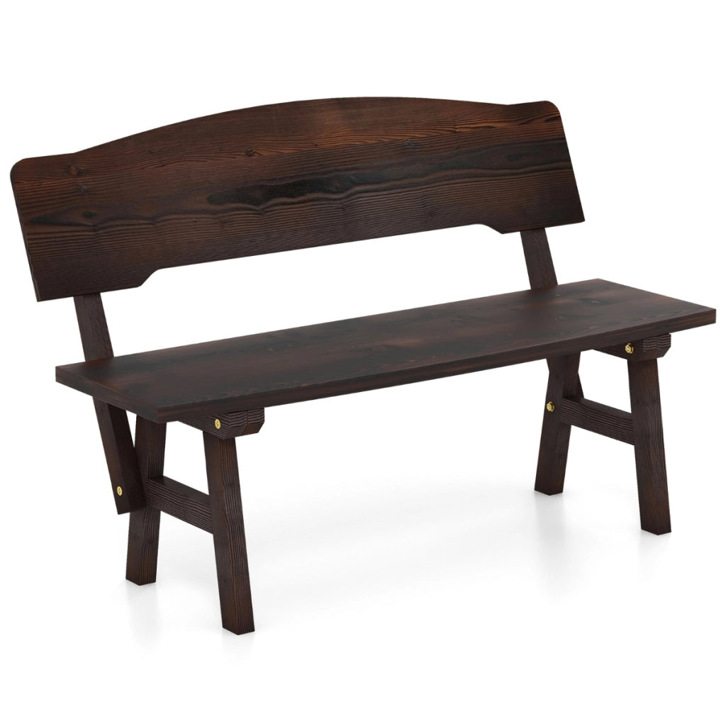 Panchina da giardino all'aperto in legno di abete con schienale inclinato, Panchina per 2 persone con carico 325kg-Panchine