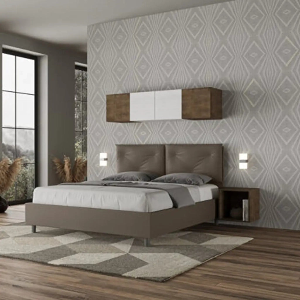 Letto matrimoniale con rete imbottito 160x200 similpelle cappuccino Appia