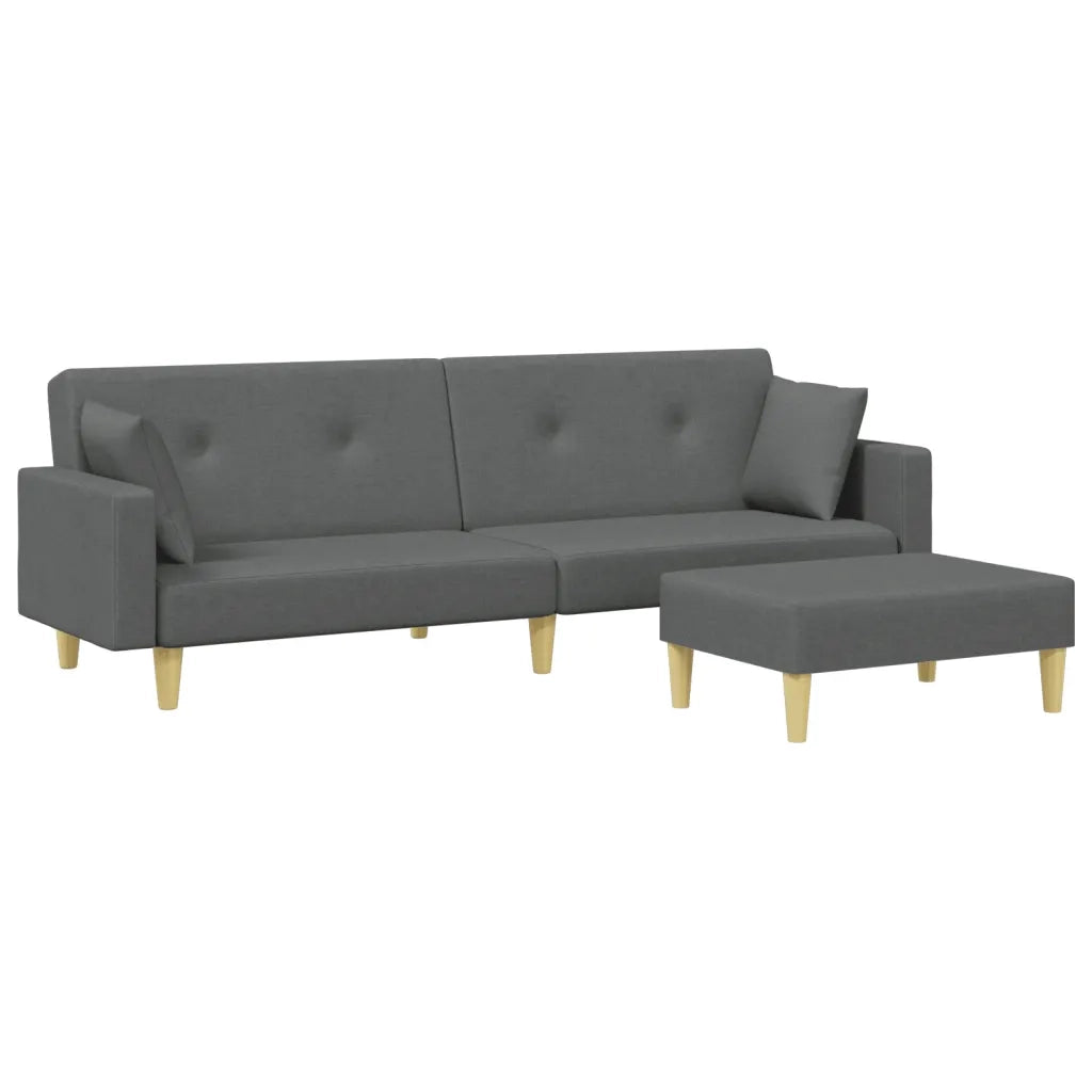 Divano Letto 2 Posti con Poggiapiedi-Sofa Letto 2 Posti-Daybed Grigio Scuro in Tessuto 390049