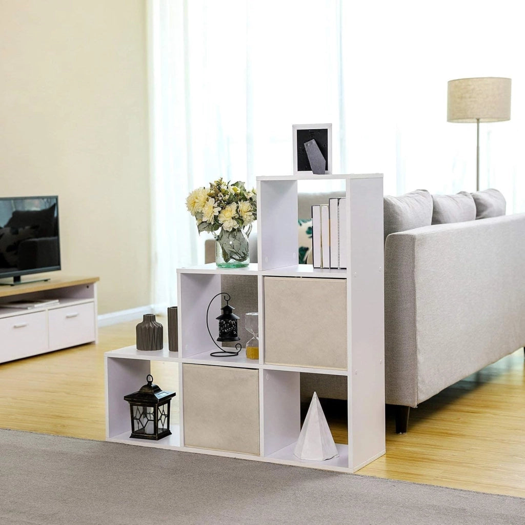VASAGLE Libreria, Scaffale per scale, divisorio divisorio, armadio a 6 scomparti, per ufficio, soggiorno, camera da letto, bianco LBC63WT