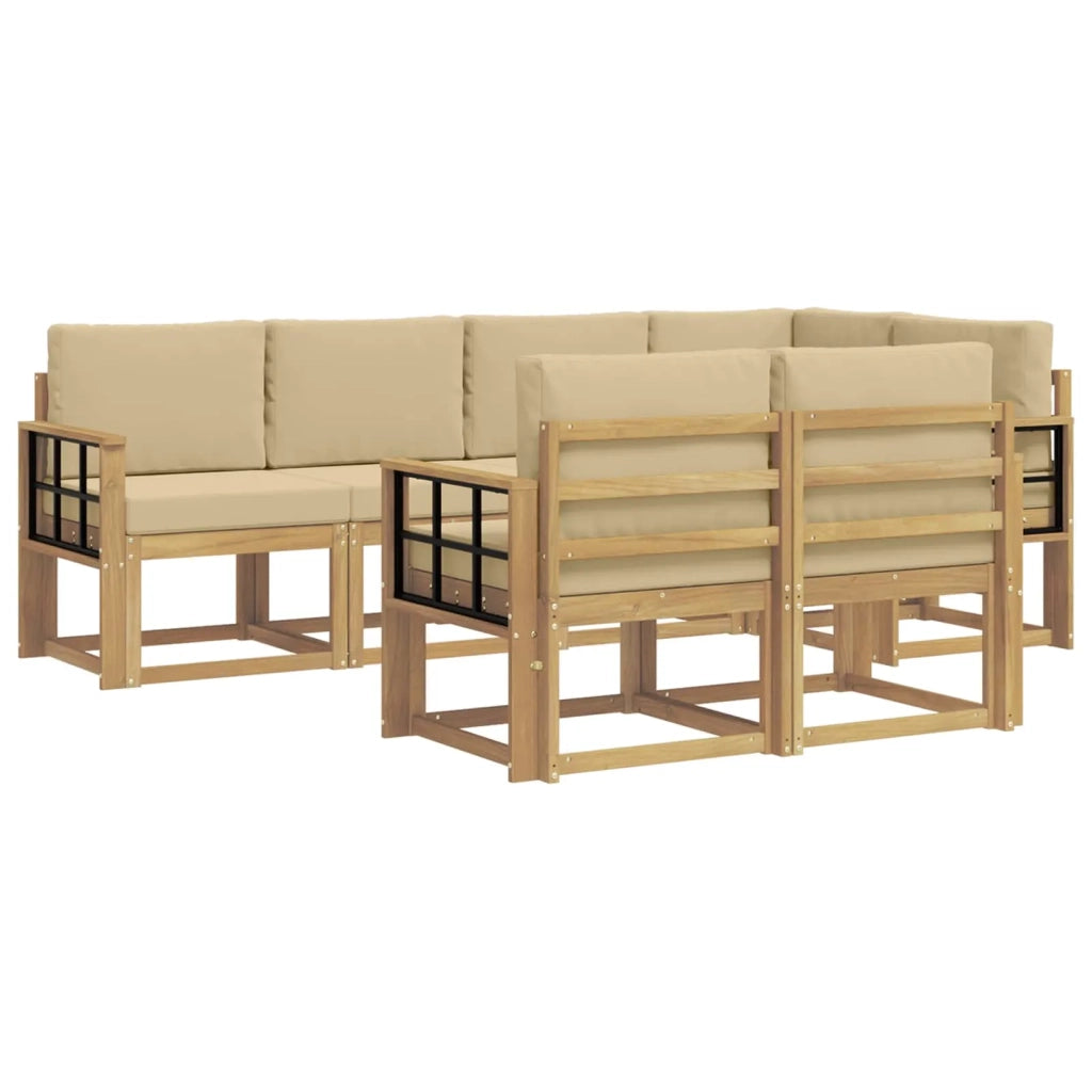 Set di divani da esterno 7 pcs Bianco e Beige Poliestere