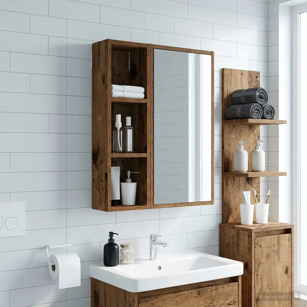 Armadio da Bagno | Mobile da Bagno a muro Legno vecchio 20 x 14 x 70 cm