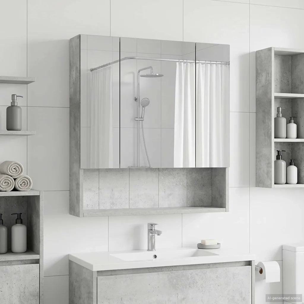 Mobiletto per specchio da bagno con lo scaffale Grigio cemento 889186