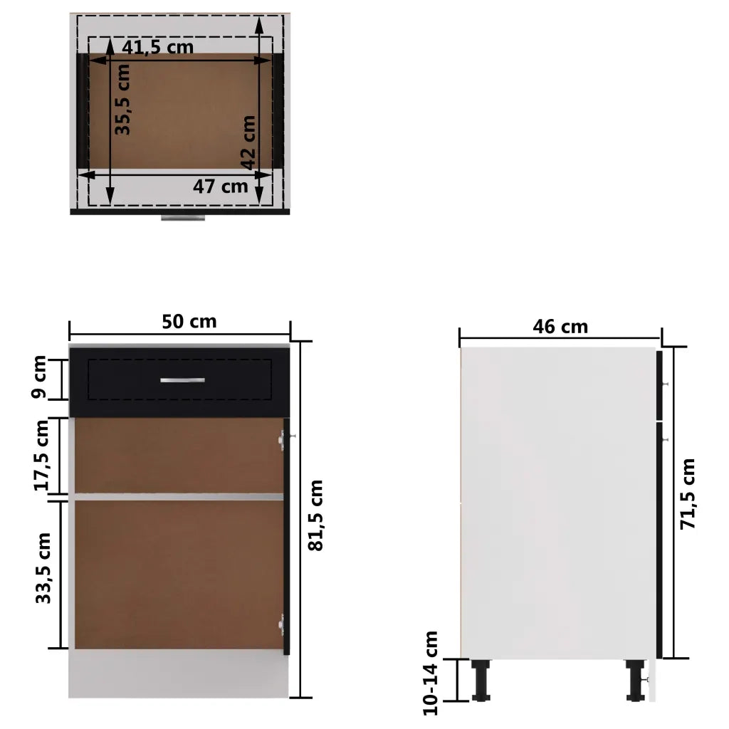 Mobile contenitore da cucina dal design semplice con cassetti 50 x 46 x 81 cm realizzato in legno composito nero 02_0047660
