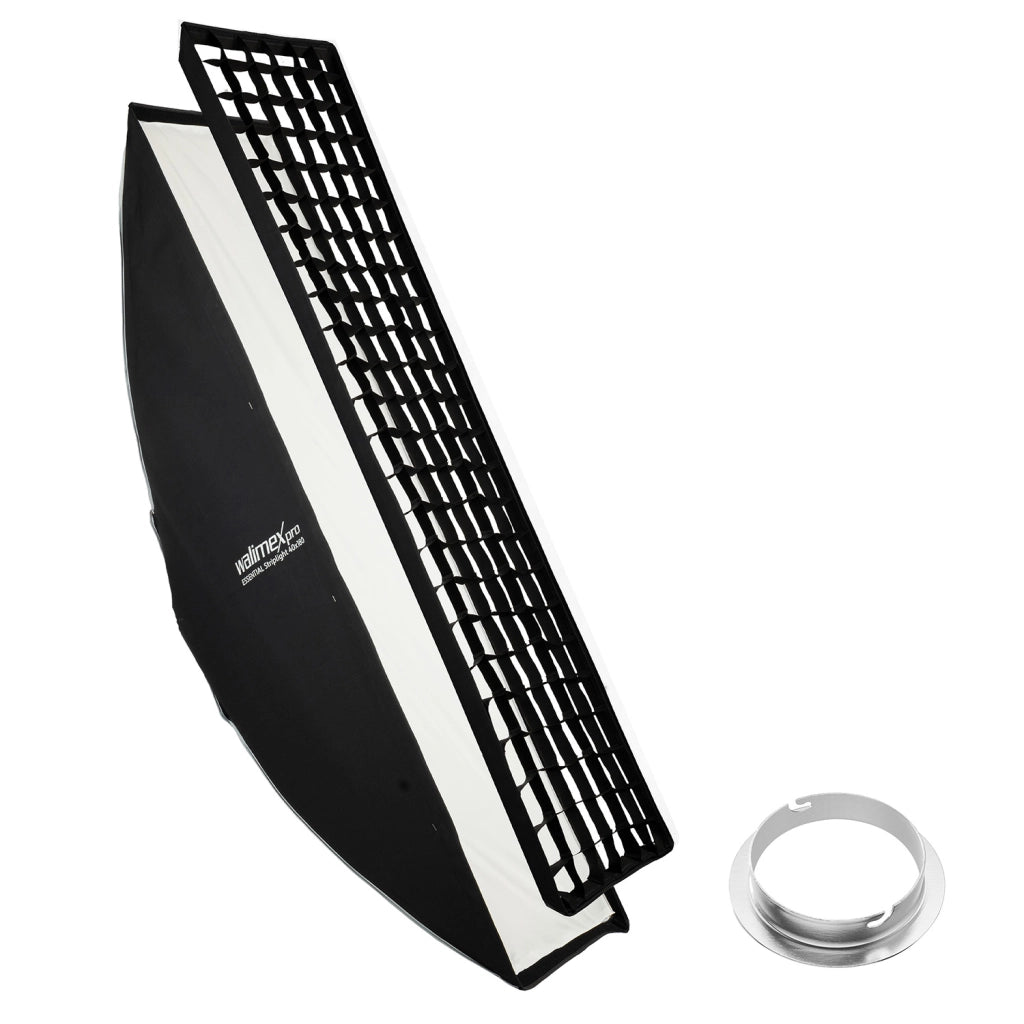 Essential Striplight Softbox 40x180cm + adattatore softbox per Elinchrom (diametro esterno: 15,2 cm), ruotabile a 360°, facile da montare, griglia inclusa, adattatore Bowens
