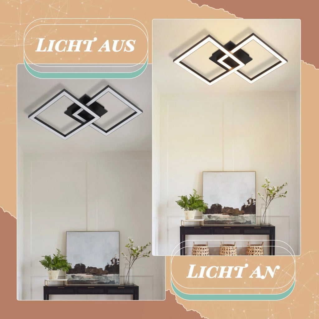 ZMH Lampada da soffitto plafoniera LED moderna 2 luci 24W nera 3000K per cucina soggiorno camera letto