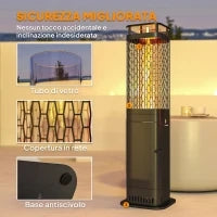 Stufa a Pellet da Esterno Potenza 6.86Kw con Base Antiscivolo, Tubo in Vetro e Rete in Metallo, Nero