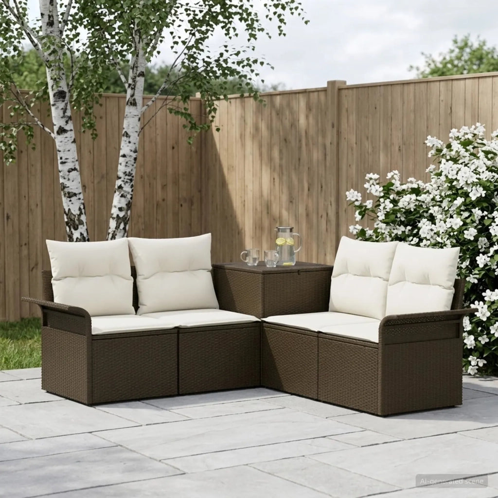 Set di divani 5 pz Marrone e Bianco Crema 3447734