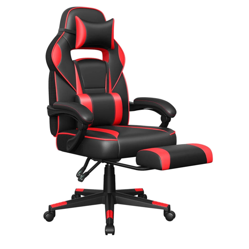 Sedia da gaming sedia da ufficio regolabile con poggiapiedi telescopico ergonomico meccanismo di inclinazione poggiatesta supporto lombare capacità di carico 150 kg nero e rosso 12_0005909