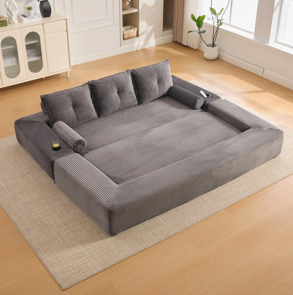 Divano letto 3 posti 232x98x80 cm grigio scuro, pieghevole con portabicchieri,
