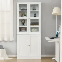 Mobile Libreria con 2 Armadietti, Ripiani Regolabili e Ante in Vetro, 76x40x178.5 cm, Bianco