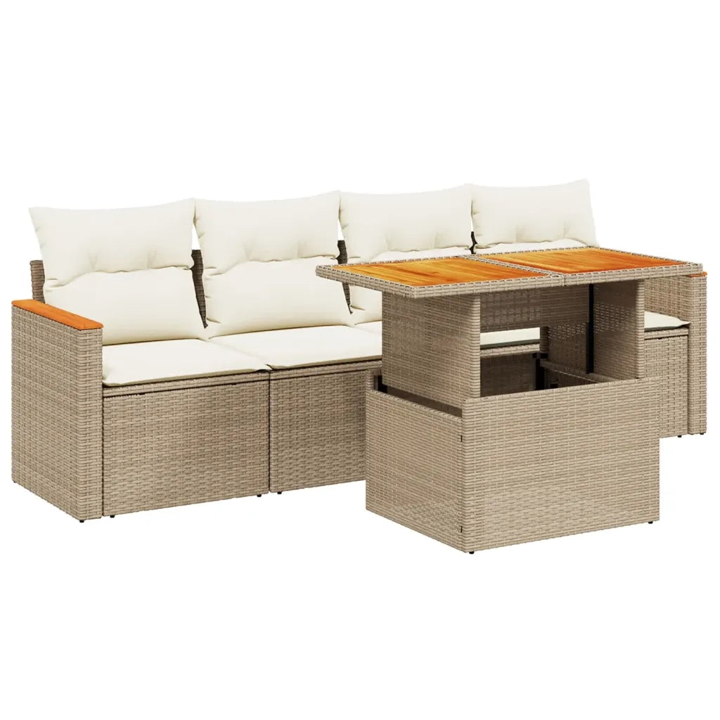 Set Divano da Giardino 5 pz con Cuscini Beige in Polyrattan 3272955