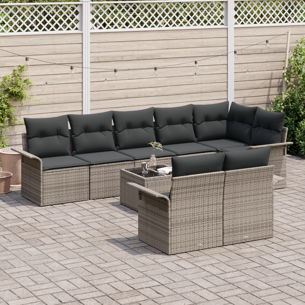 Set Divano da Giardino  8 Pezzi con Cuscini Rattan Nero