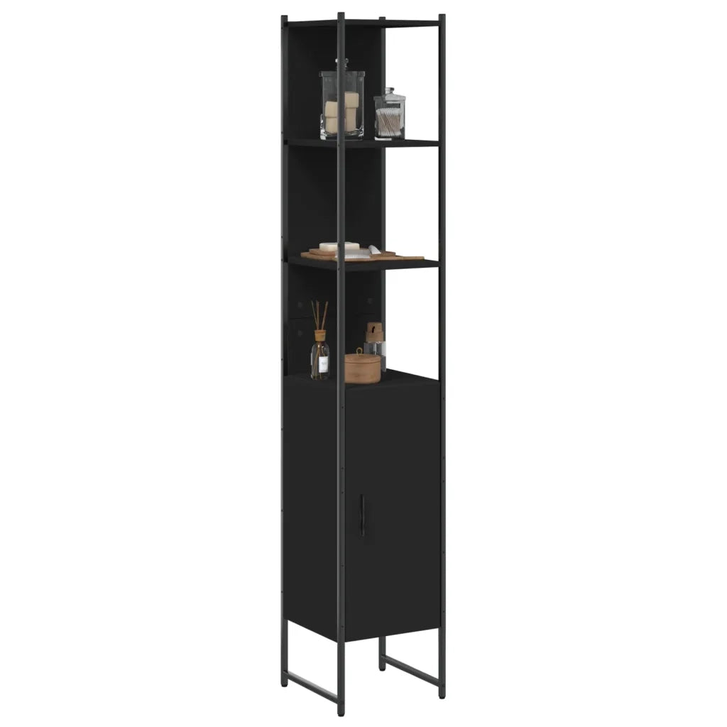Mobile da Bagno Nero 33x33x185,5 cm in Legno Multistrato 842471