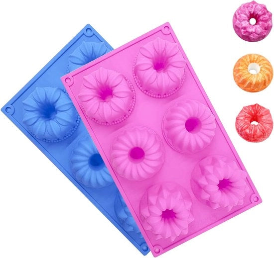 Forma di gugelhupf in silicone, 2 forme per donuts, 6 fori Forma di gugelhupf piccola in silicone, forma per bagel, forma per donut, mini Forma di gugelhupf in silicone Idonea per brownies torte mousse pudding muffins