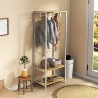 Mobile Appendiabiti 2 in 1 con Ripiano a 2 Livelli, in Acciaio e Truciolato, 60x40x167.5 cm