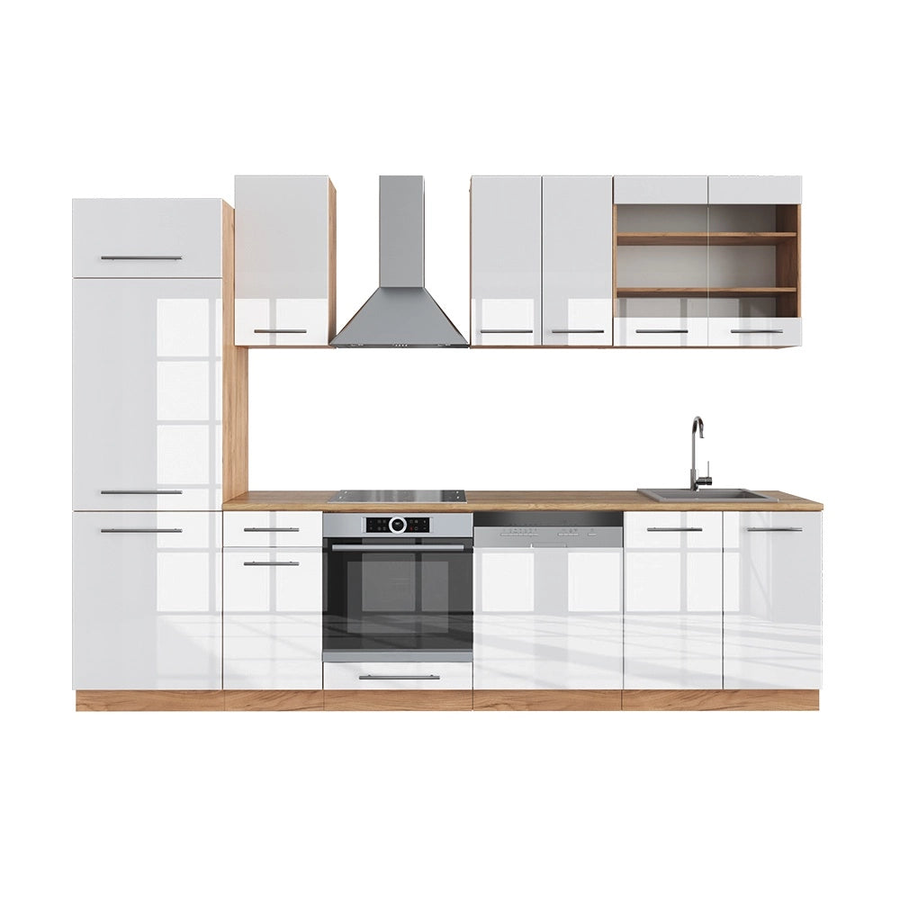 Cucina componibile Fame-Line Bianco lucido/Rovere dorato 300 cm, PL Rovere Vicco