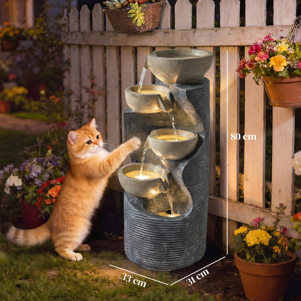 Fontana da giardino a 5 livelli con illuminazione LED pompa effetto pietra ¨C Zephmum ¨C 33x31x80 cm