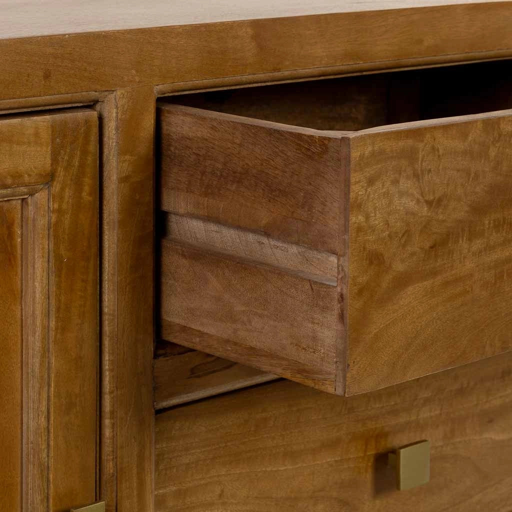 Credenza in legno marrone con 3 cassetti e 2 ante, 160x43x75h cm