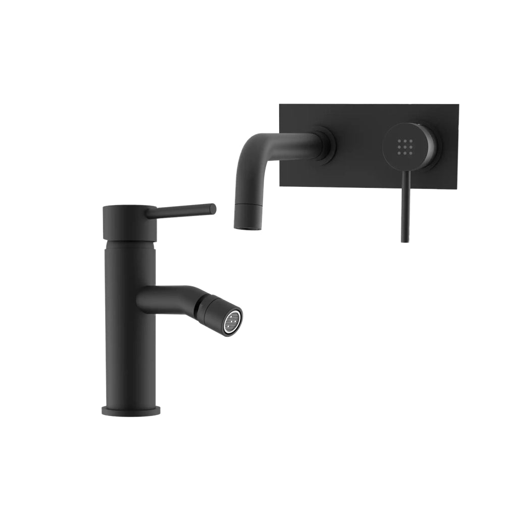 Set miscelatore lavabo ad incasso e bidet senza scarico in ottone nero opaco | Ava