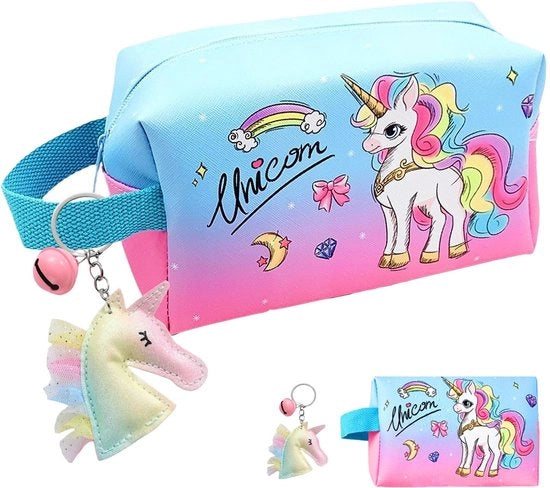 Borsa cosmetica per bambine, valigetta con chiave, borsa per trucco, borsa portatile, organizzatore multifunzionale, valigetta mini, regalo per bambine (unicorno)