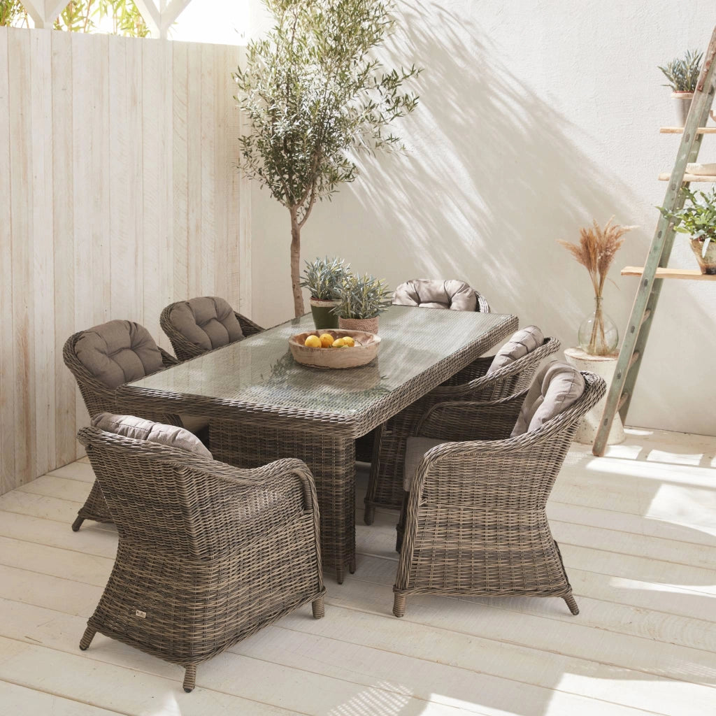 Set tavolo da giardino in resina arrotondata con 6 poltrone, grigio