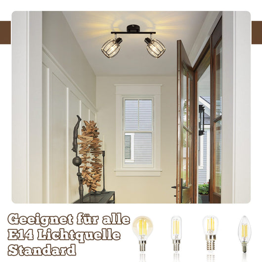 ZMH Faretto da soffitto retrò 2 fiamme E14 paralume cristallo per hotel