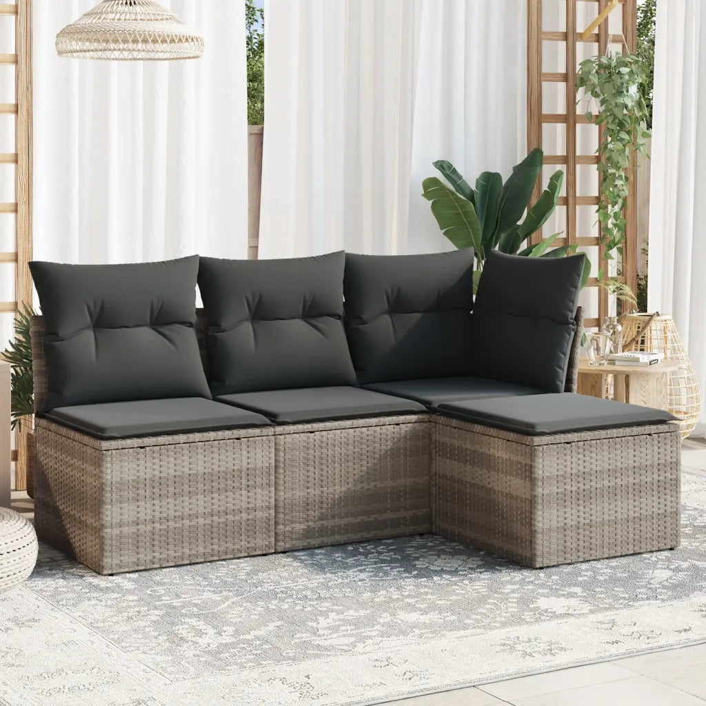 Set Divano da Giardino 4 pz con Cuscini-Sofa da Giardino-Divanetto da esterno Grigio Chiaro Polyrattan 880344